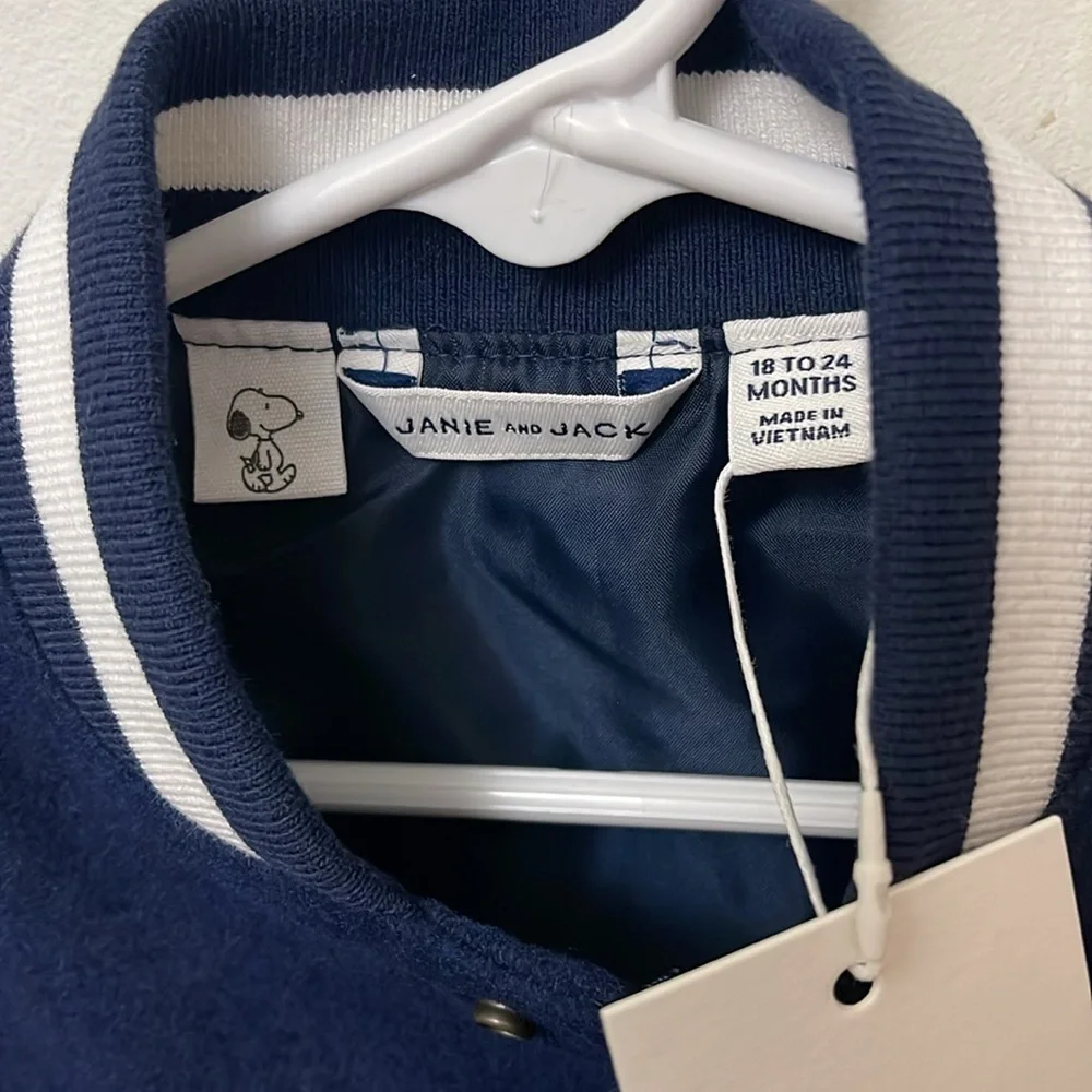 NWT Janie and Jack Peanuts Snoopy Letterman Jacket, Size 18-24 Months